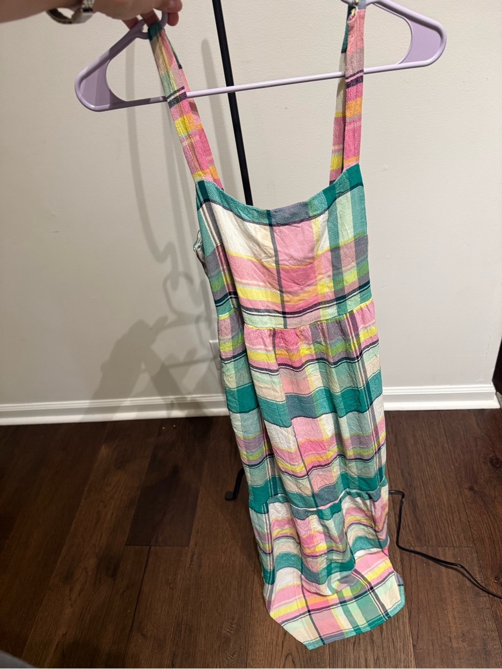 Pastel Plaid Maxi Sundress - Pink, Teal & Yellow
